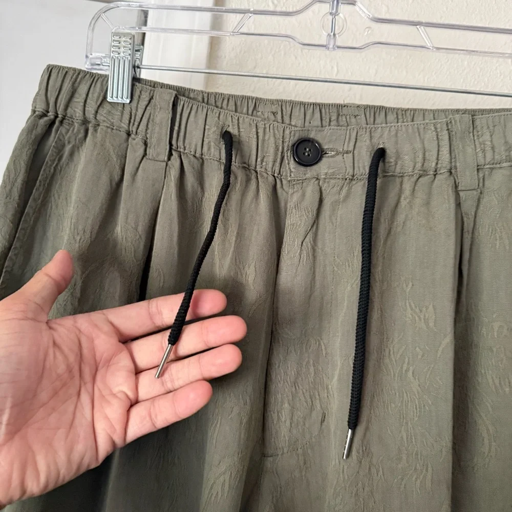 DRIFTER LOS ANGELES Olive green cotton tapered wide‎ leg pull on cropped pants